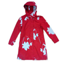 Red Longsleeve com capuz PVC Raincoat para a mulher